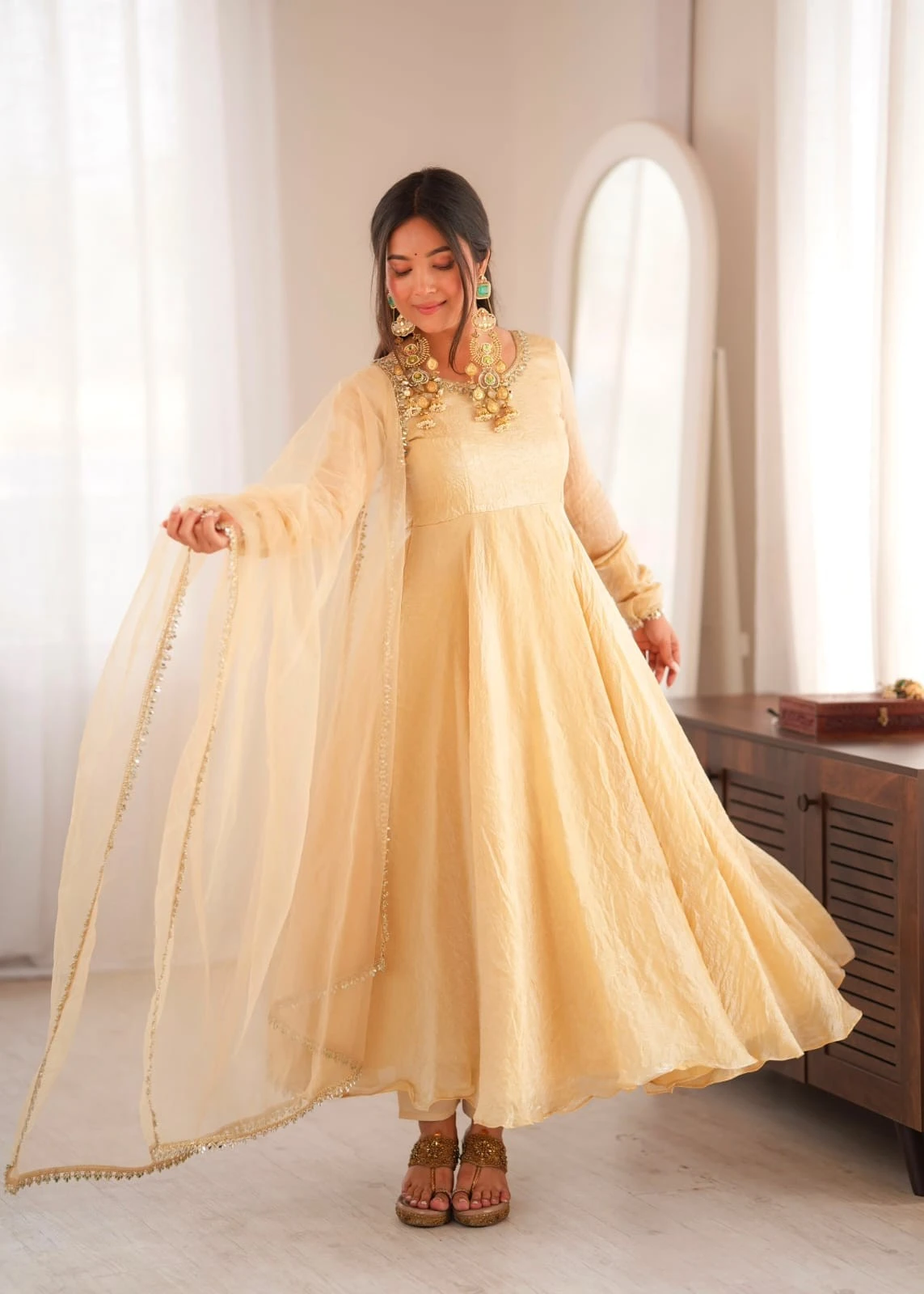 Doremon Crush Gown with Real Mirror Work Lace Border